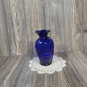 Vintage Cobalt Blue Vase, Drape Side 5-1/2" West Virginia Glass?